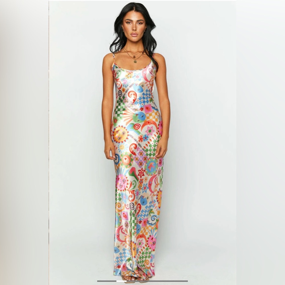 Beginning Boutique Multicolor Paisley & Floral Slip Maxi Dress